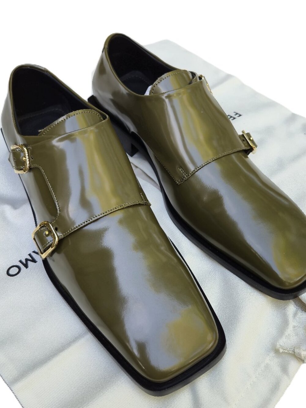 NIB $1250 Salvatore Ferragamo Caracas Calf Leather Olive D Monk Loafers 8.5EE